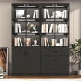 thumbnail image 5 of Blotout 79" Tall Display Cabinet with LED Sensor Light & Pop-up Glass Doors & 3 Drawers , Modern 6-Tier Bookcase Curio Storage Cabinet for Bedroom, Living Room, Office(Black-79"), 5 of 8