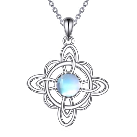 MYSTICPOEM Witches Knot Witches Knot Necklace for Women 925 Sterling Silver Moonstone Pendant Necklace for Wife Firends Mom Grandma Sister