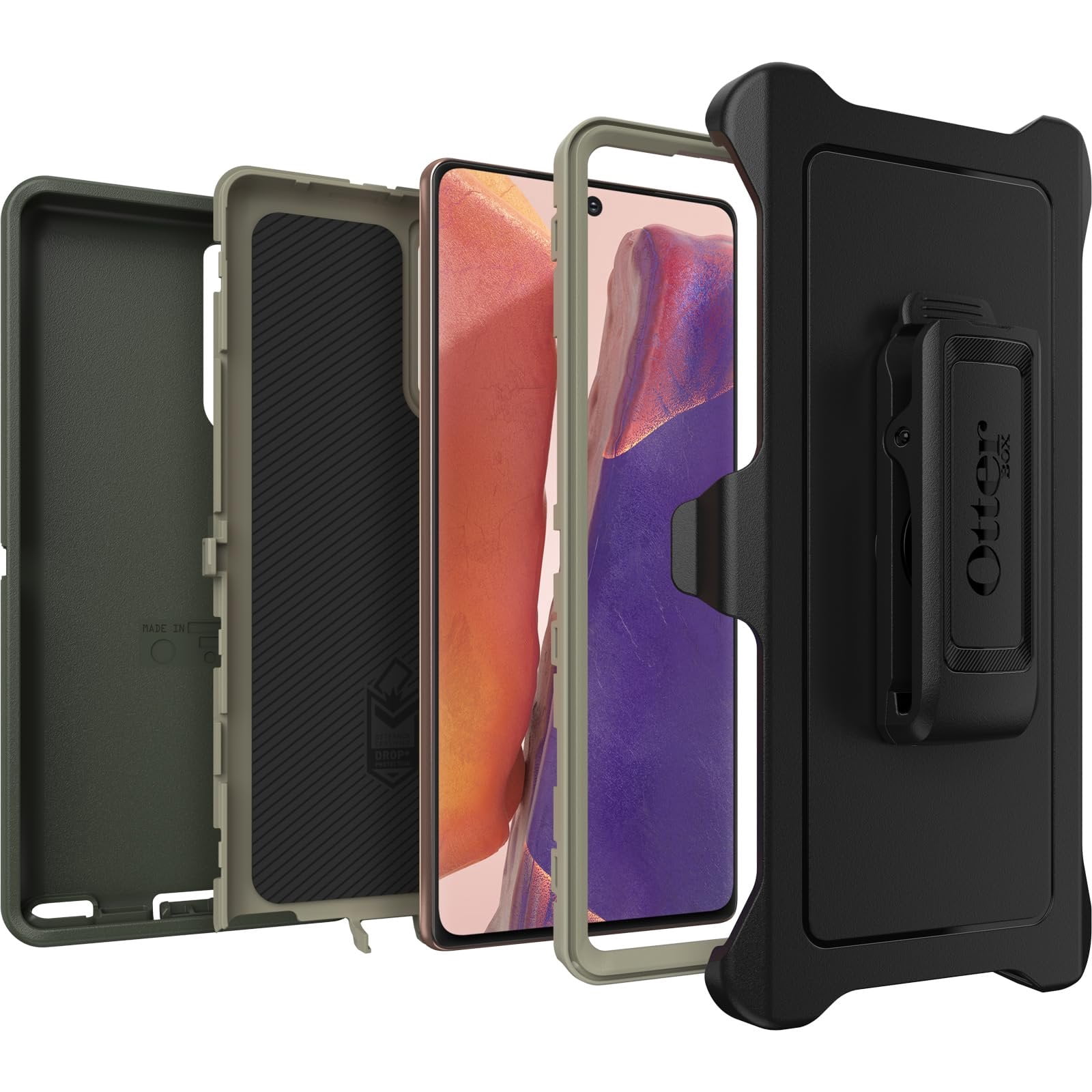 OtterBox Galaxy Note 20 5G Only - Defender Series Case - Lichen The Trek Green - Rugged & Durable - with Port Protection - Holster Clip Included - Non-Retail Packaging
