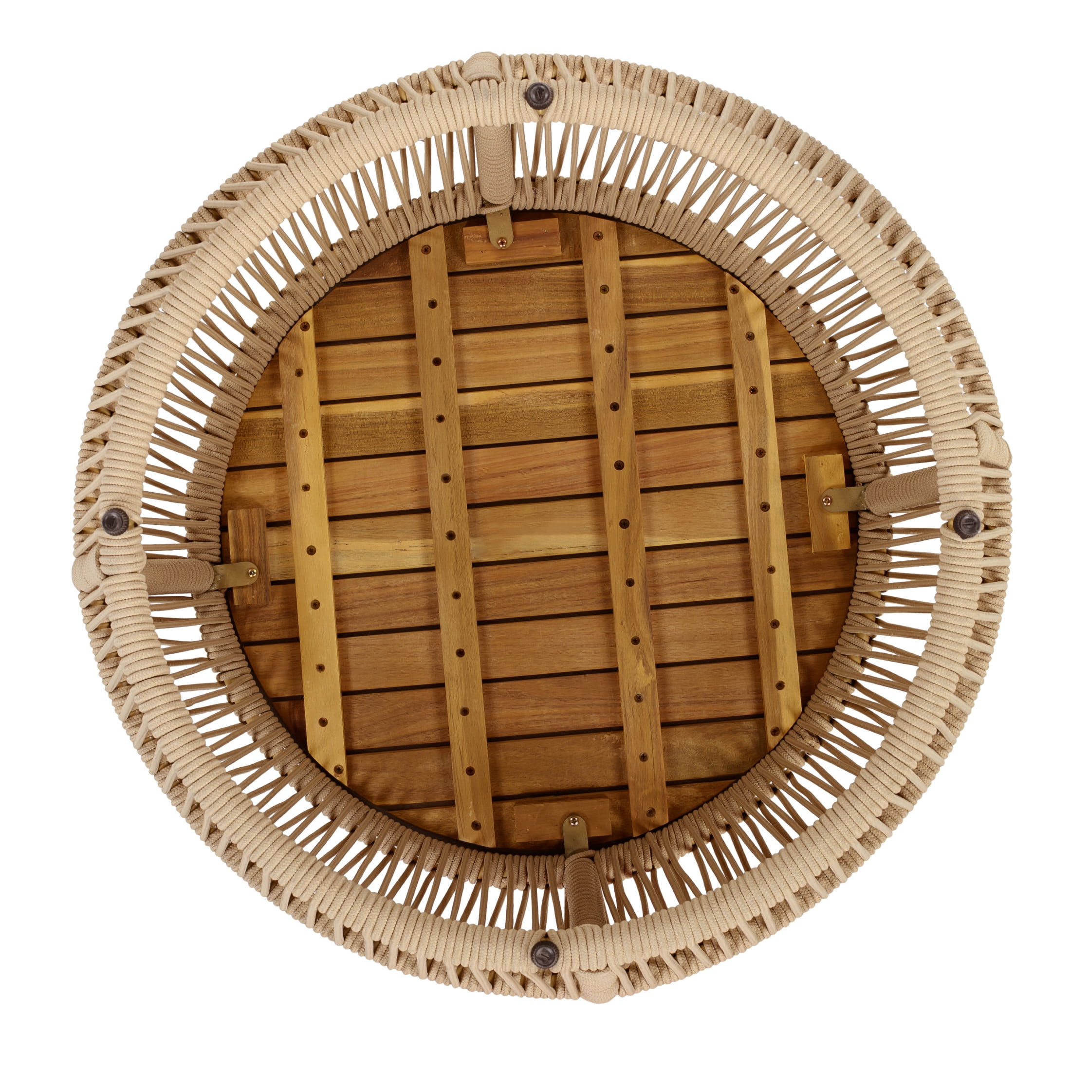 Christopher Knight Home 27.6" Coastal Round Wood Side Table with Rope Frame, Weather-Resistant, Light Beige