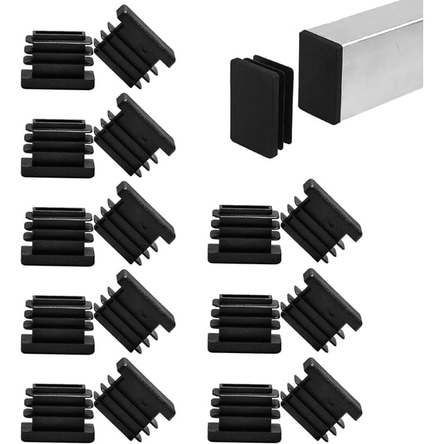16 Pack 13/16"x3/8" Rectangular Tube End Cap Plastic Plugs, Rectangular Tubing Plug Inserts for Metal Tubing, Fences, Glide Protection from Chair Legs and Furniture, Durable Plastic Hole Plugs, Black
