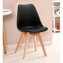Modern Dining Chair Set of 6, Faux Leather Seat Cushion Side Chair for Home Kitchen Dining Room, Black