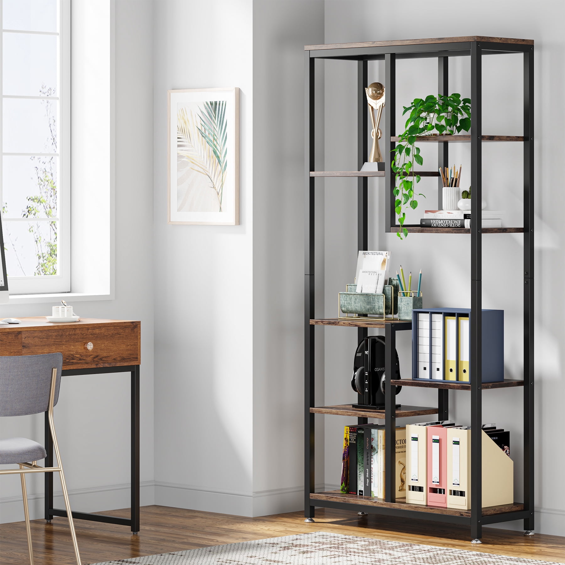 Tribesigns Industrial 8-Tier Bookcase, 69.2" Display Storage Bookshelf with Metal Frame for Living Room, Home Office, Rustic Brown