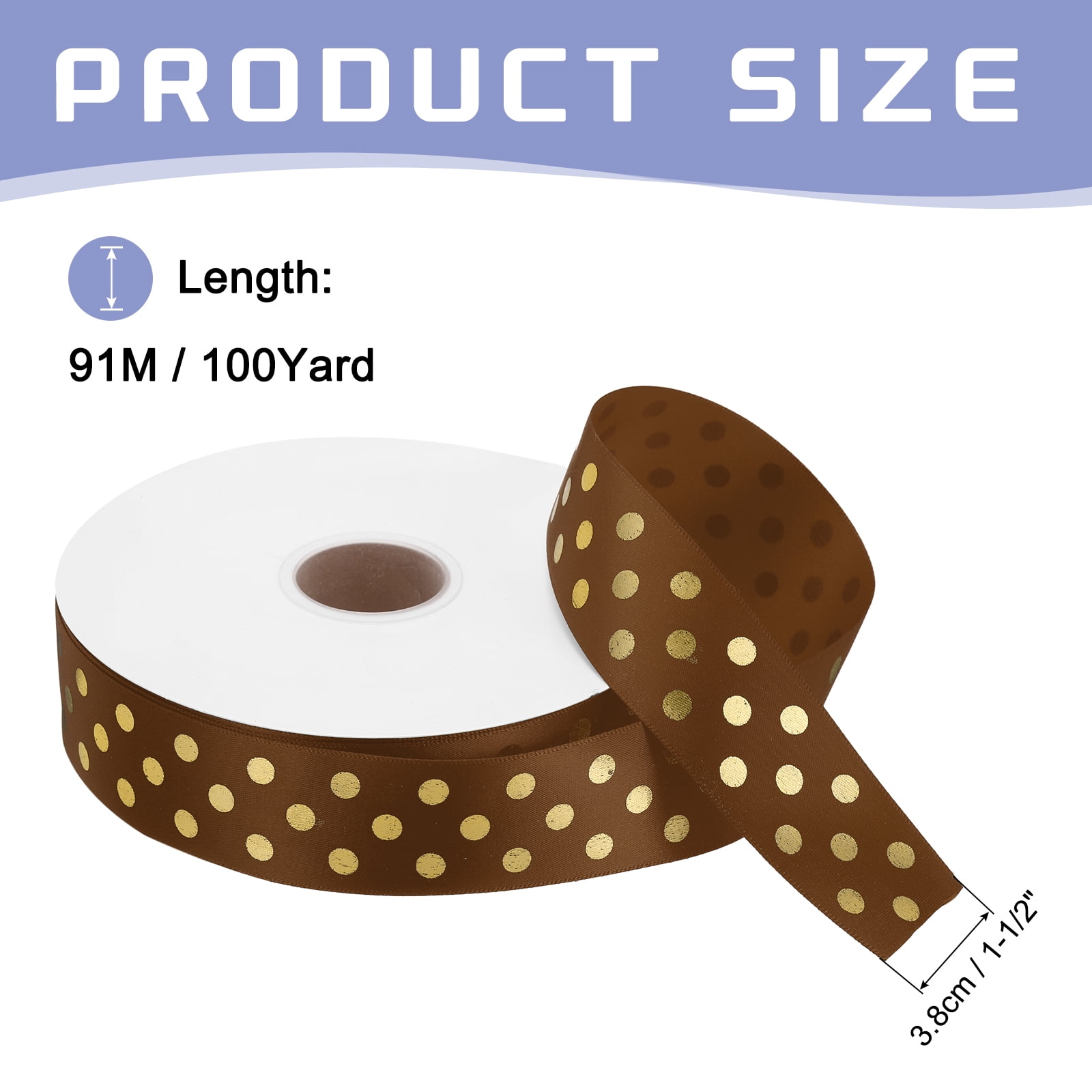 Grosgrain Ribbons 100 Yards 1-1/2 Inch Brown Gold Dots Ribbon for Crafts Gift Wrapping Wedding