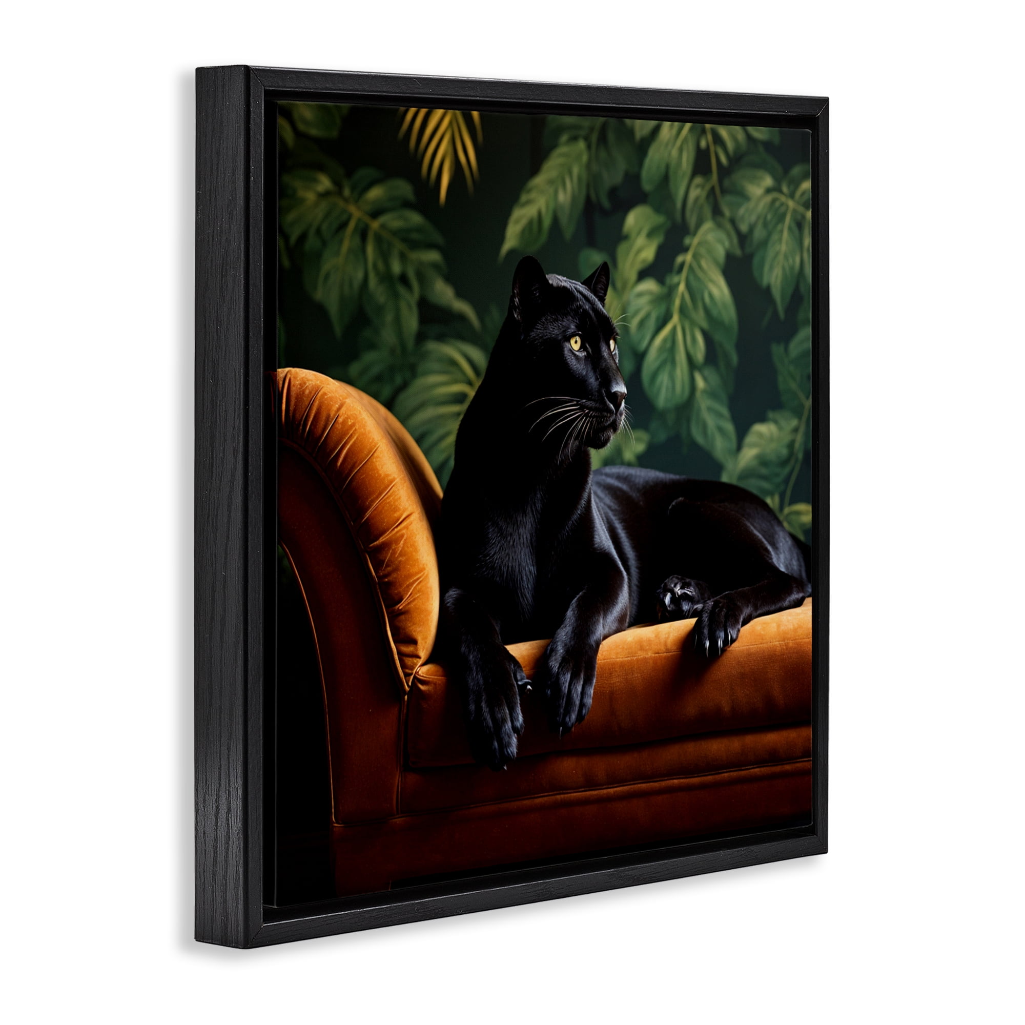 Majestic Panther on Chaise Black Framed Floater Canvas Wall Art, design by Lettered and Lined