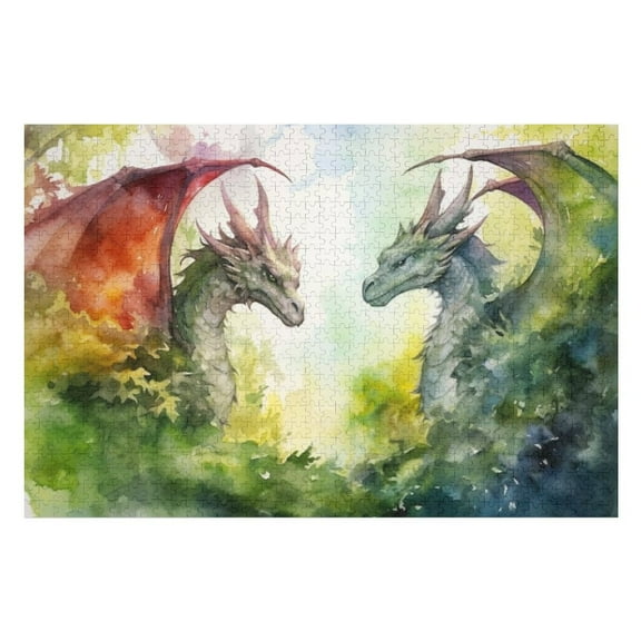 Puzzles for Adults 300 Pieces - Watercolor Dragon Wooden Jigsaw Puzzle - Perfect Interlocking Clear Printing - Adults Educational Puzzle Ideal Gift