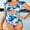 Blue-Printed, variant on Charmo Ruffled One Piece Swimsuit for Women High Cut Bathing Suits Backless Monokini Swimwear