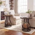 thumbnail image 3 of Tribesigns 2-Tier Round Side Table, Industrial End Table Bedside Table with Metal Frame & Open Shelf for Couch Side, Living Room (2PCS, Brown & Black), 3 of 5