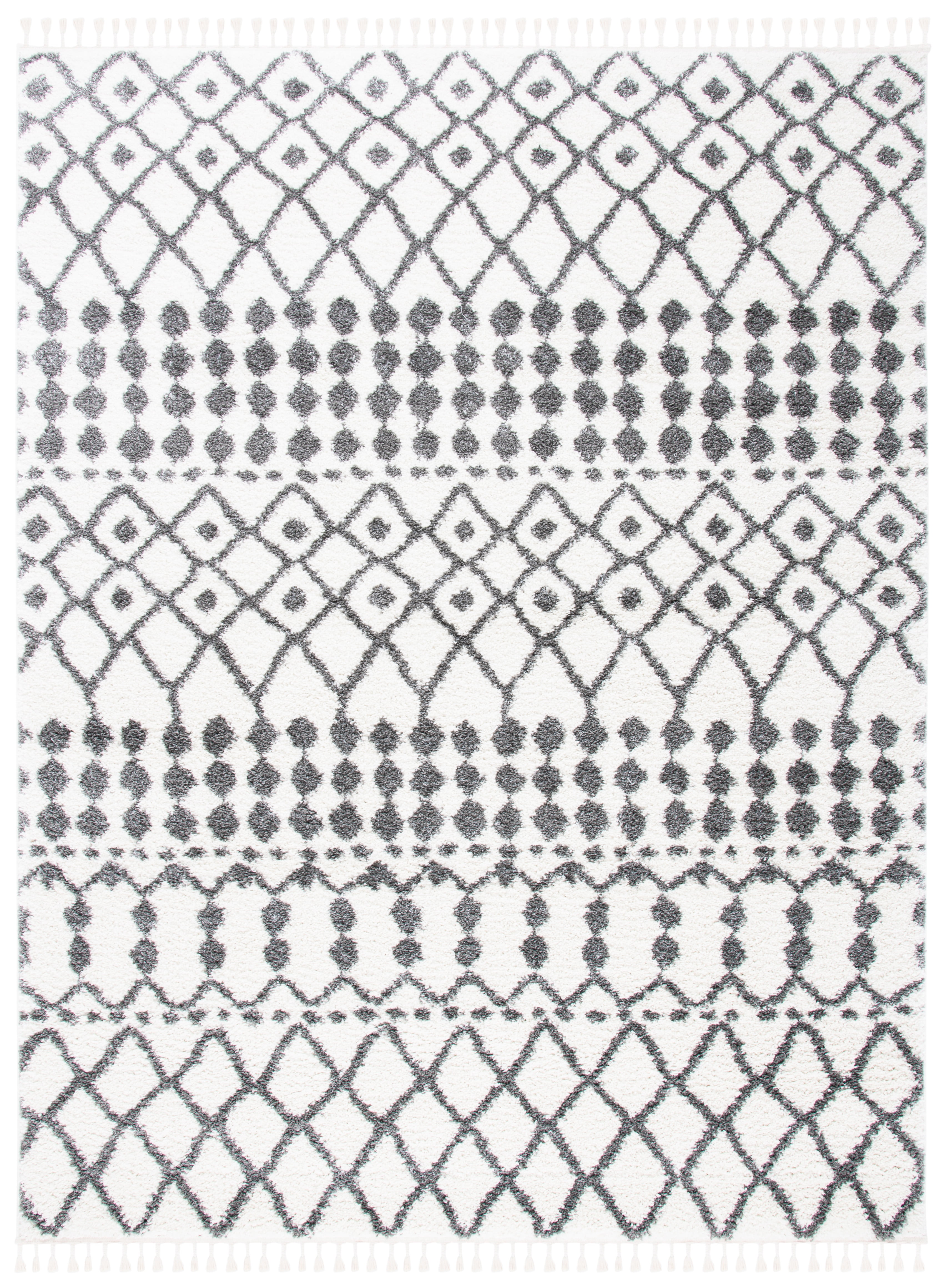 SAFAVIEH Berber Fringe Sunny Aztec Shag Area Rug, Ivory/Dark Gray, 9' x 12'