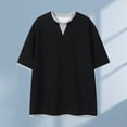 thumbnail image 2 of Leey-World Men's T Shirts Men's V Neck Knit Shirts Short Sleeve Sweater Shirt Casual Ribbed Pullover T Shirt(Black,5XL), 2 of 4