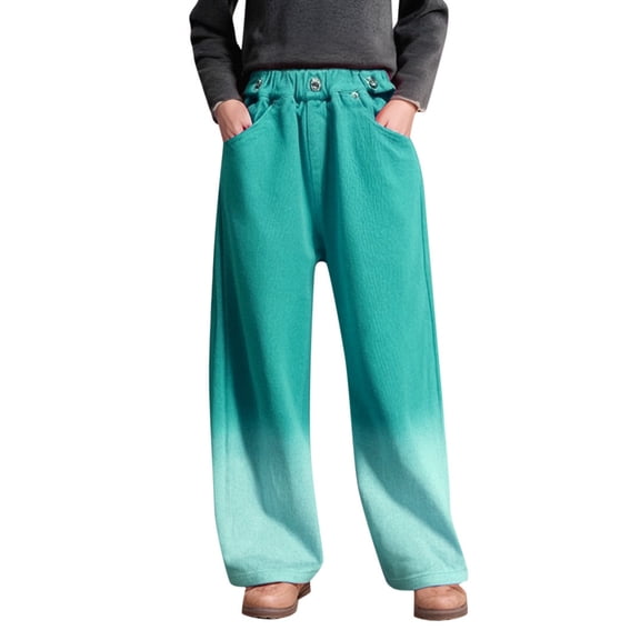 Tfken Pants For Girls Children Gradient Casual Daily Wear Trendy Straight-Leg Elastic Waist Green Trousers Size 3-4 Yearsc