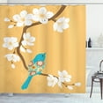 thumbnail image 1 of Birds Shower Curtain, Floral Pattern Winged Sparrow Perching on White Cherry Blossom Branch Spring Nature, Fabric Bathroom Set with Hooks, 69W X 70L Inches, Multicolor, by Ambesonne, 1 of 3