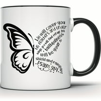 Butterfly Psalm 91:4 Mug │ Religious Christian Faith Gift │ Inspirational Bible Verse │ Coffee & Tea Mug for Her - 11 Ounce Black Rim Handle Novelty Coffee Cup - WMUG1591-BLK