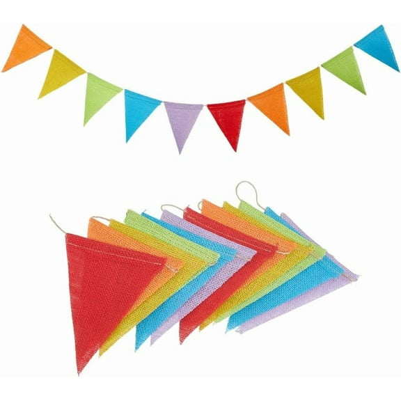 2 Sets 13FT Colorful Pennant Banner Triangle Banner Flags Rainbow Linen Twine Burlap String Streamer Bunting Garlands Accessories