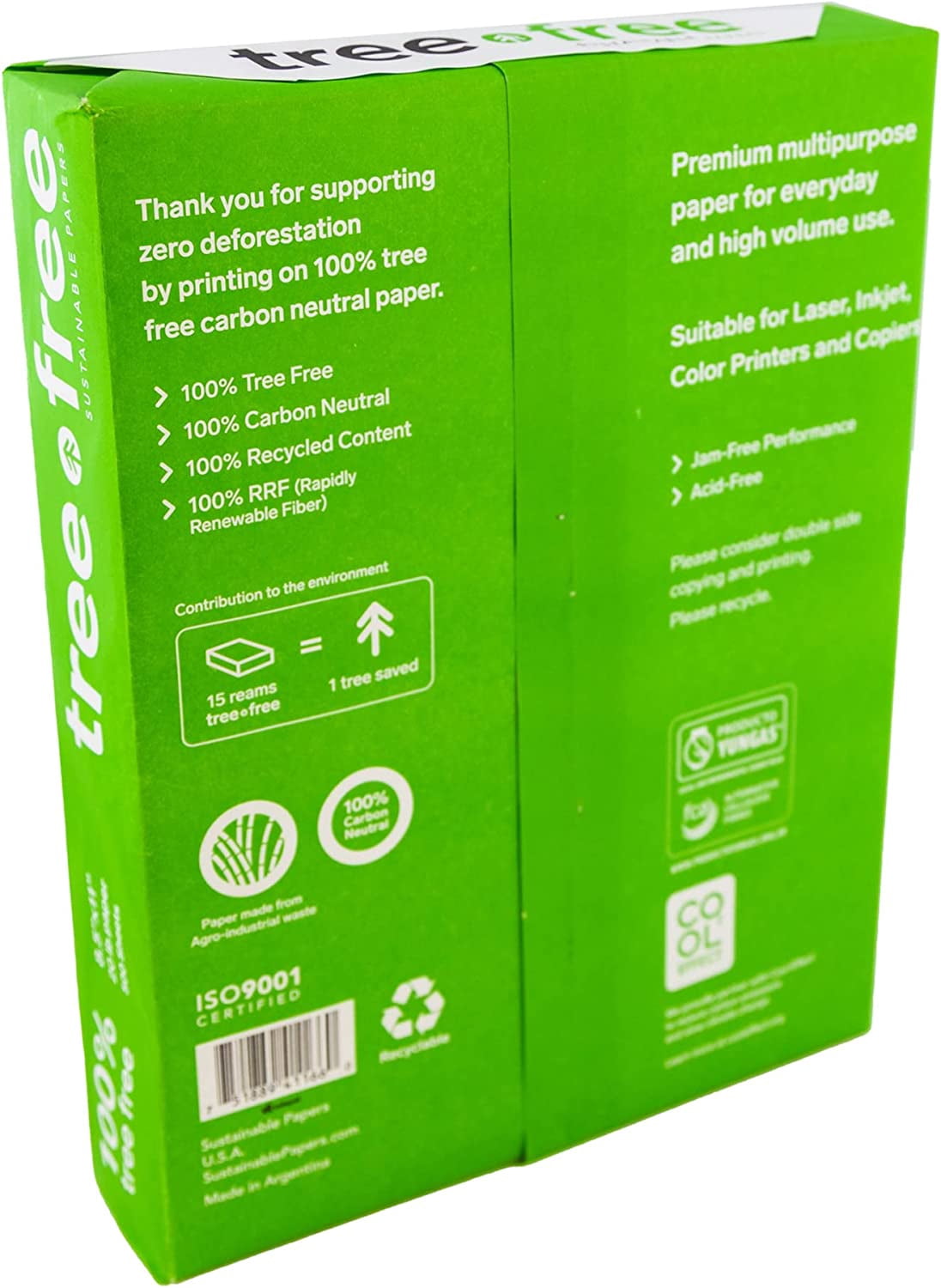 Tree Free Copy Paper 8.5 x 11, 92 Bright, 20 lb. Made from Sugarcane Waste Fiber Carbon Neutral 10 Reams 5000 Sheets