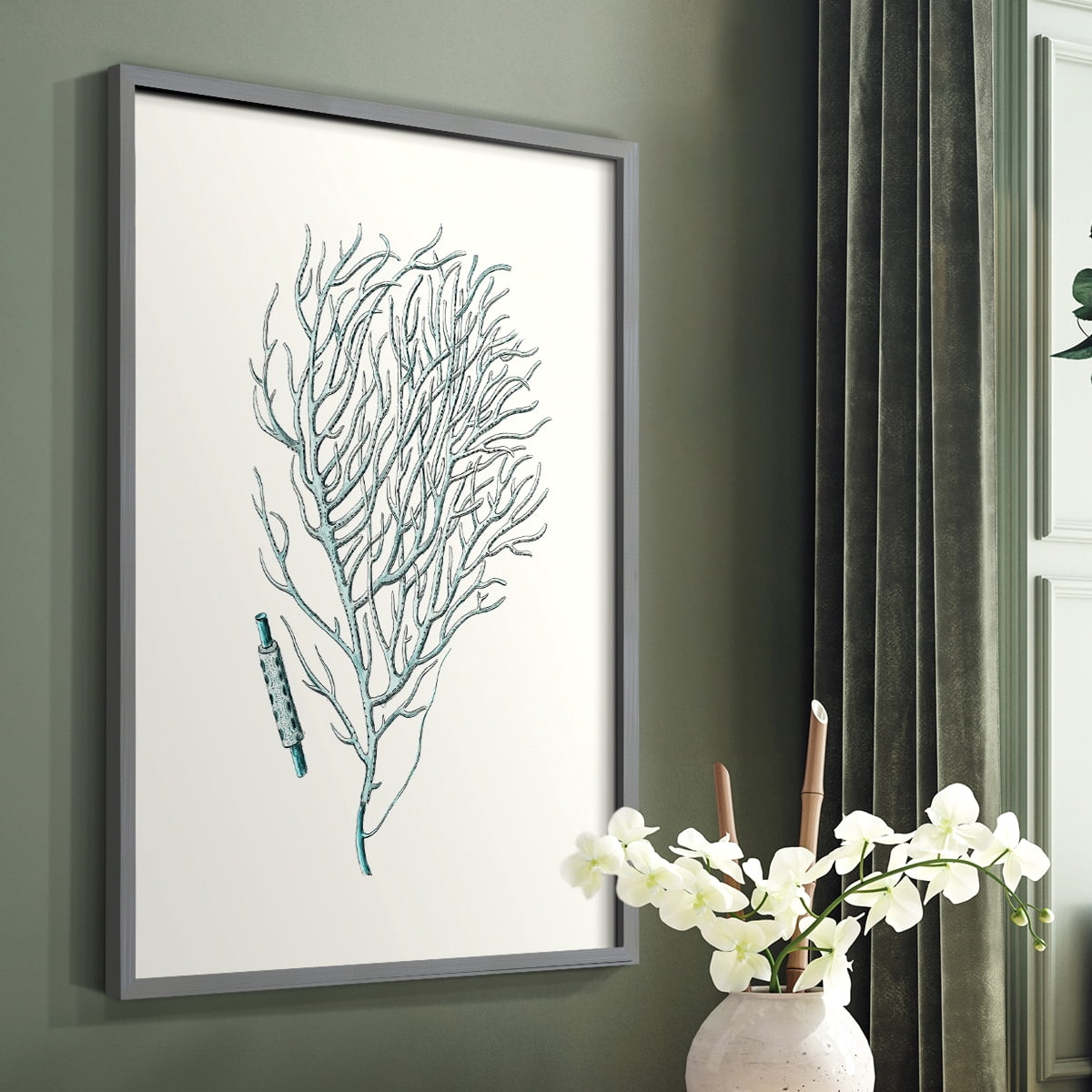 Antique Coastal Coral I Framed Print in Gray Solid Wood Framed Print No Nail Hanging