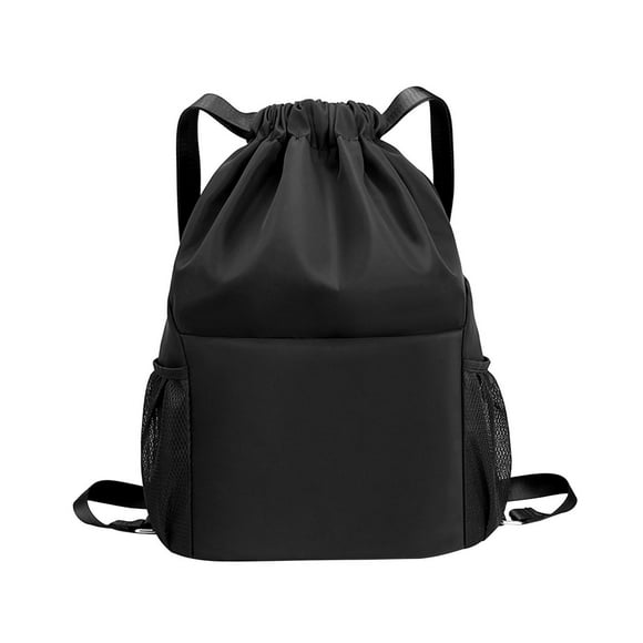 Mochila con cordón, bolsa de gimnasio, ligera, resistente al agua, para deportes, gimnasio, bolsa de natación con cordón para senderismo, viajes y act Negro