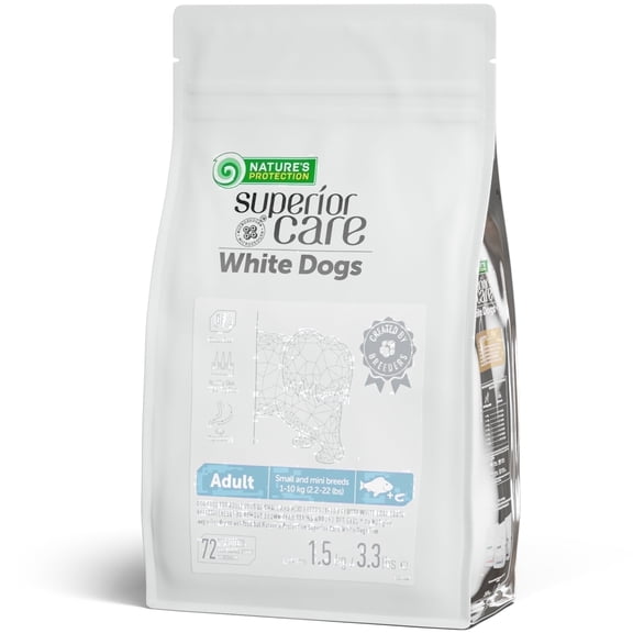 Nature's Protection Superior Care Dry Dog Food, Adult Small White Coat Dogs, Grain-Free White Fish, 3.3lb