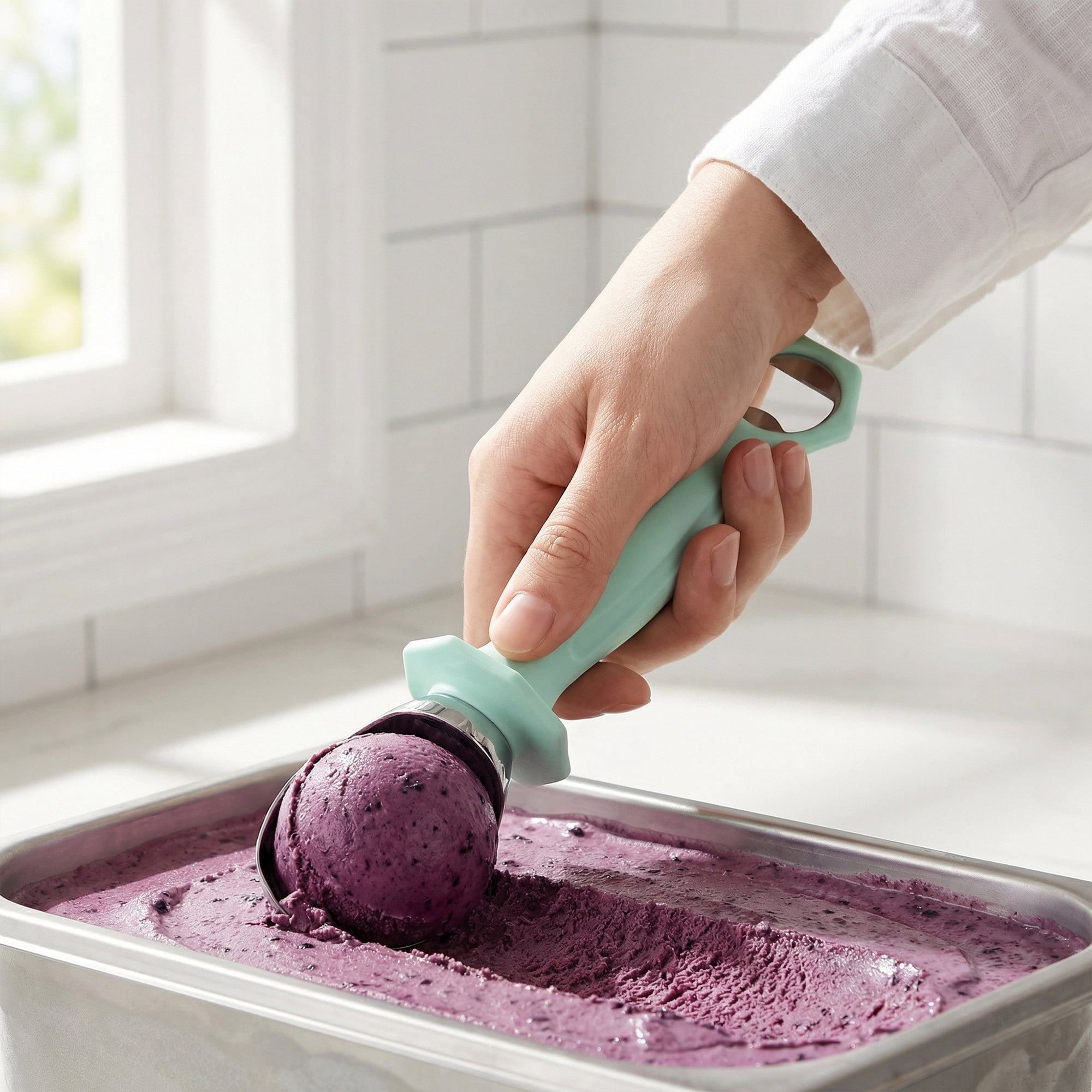 Unique Bargains Zinc Ice Cream Scoop with Ergonomic Handle for Gelato Mint Green 8.7in