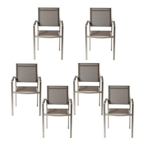 Pemberly Row Aluminum Frame Patio Dining Char in Gray (Set of 6)