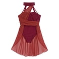 thumbnail image 3 of RUNQHUI Kids Girls Ruched Chiffon Bodice Lyrical Dance Dress Latin Jazz Dancing Dress Burgundy 10, 3 of 7