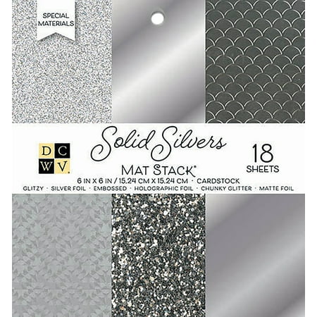 UPC: 0611356111816 | DCWV Single-Sided Cardstock Stack 6 X6  18/Pkg-Solid Silvers Glitter & Foil