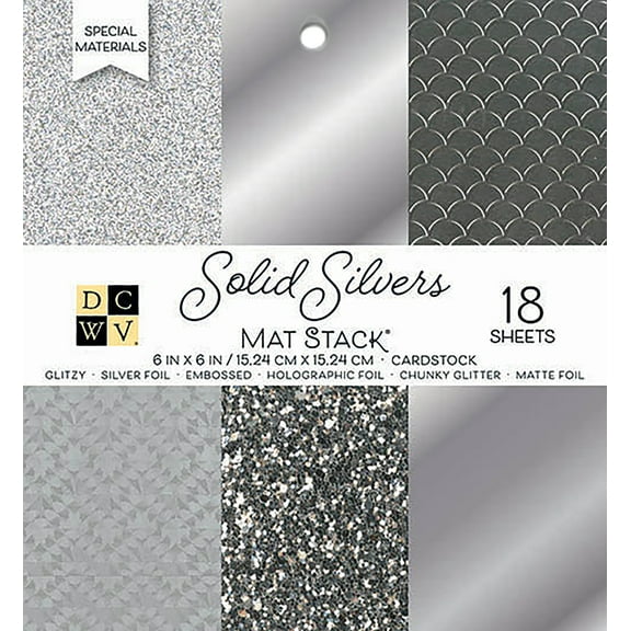 DCWV Single-Sided Cardstock Stack 6"X6" 18/Pkg-Solid Silvers Glitter & Foil