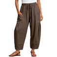 thumbnail image 2 of Only Moment Boho Style Linen Pants Women Wide Leg Pants Woman 2026 Summer Casual High Waisted Barrel Lounge Flowy Cropped Beach Work Trousers Brown,L, 2 of 9