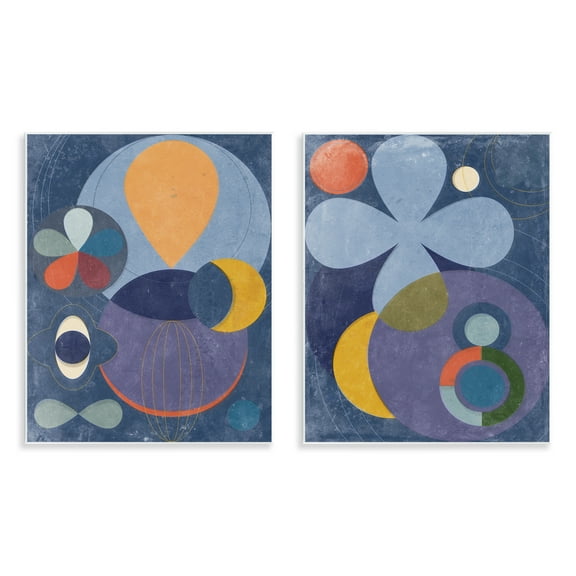 Stupell Industries Retro Mixed Shapes Abstract Painting Unframed Art Print Wall Art, 11 x 14, Set of 2