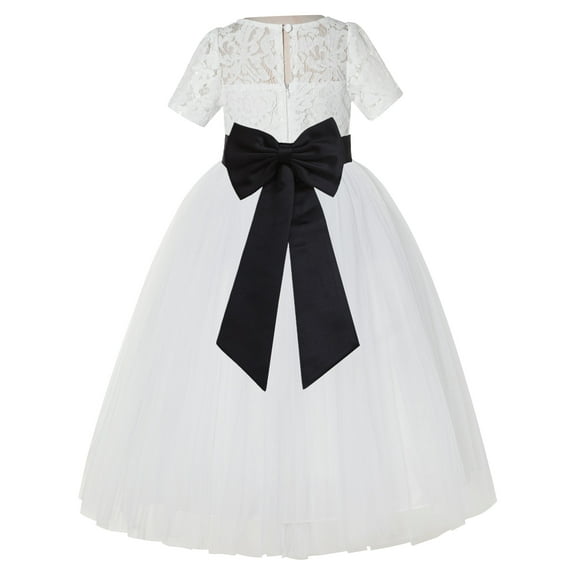 Ekidsbridal Ivory Floral Lace Vintage Flower Girl Dresses with Colored Sash Pretty Princess Formal Photoshoot Ceremonial Gown LG2T 5
