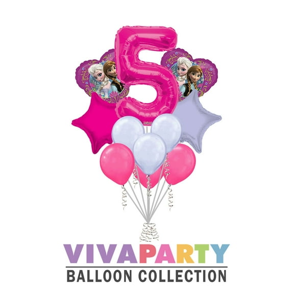 11 pc Disney Frozen Heart Balloon Bouquet 5th Birthday Party Decoration Elsa Anna Birthday