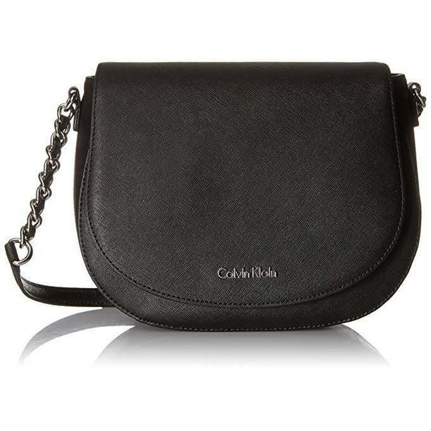 Beurs voorspelling kruis NWT Calvin Klein Women's Saffiano Saddle Crossbody Bag, Black/Silver -  Walmart.com