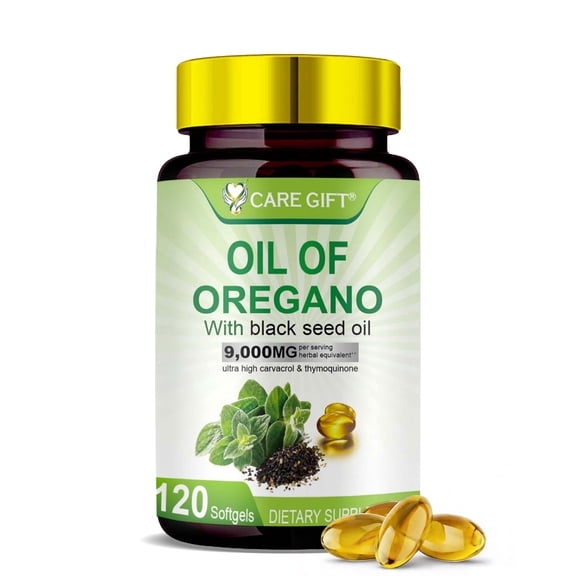 Oil Of Oregano Softgels with Black Seed Oil 9000mg – Premium Grade Oregano Oil Capsules for Immune & Digestive Support – Non-GMO, Gluten-Free Softgels -120 Softgels | 60 Day Supply