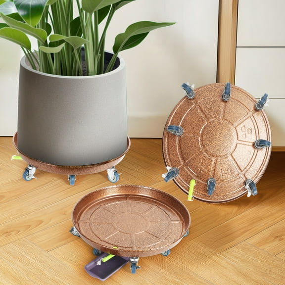 Xssm 2-Pack 20" Plant Caddy Plant Stand Flower Stand with 8 Wheels Heavy Duty Rolling Planter Stand,Indoor Outdoor Plant Saucer Tray _Bronze Coffee