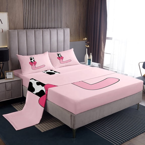 Erosebridal Personalized Alphabet L Sheet Set Twin,Kawaii Initial Bedding Sets Twin Size,Super Cozy Bed Sheets Twin,Teenager Bedroom Decor,3pcs