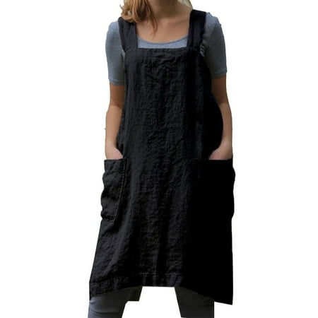 

TONKBEEY Cotton Linen Dress Apron with Pockets Women Cooking Painting Aprons