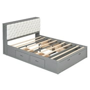 Euroco Wood Queen Platform Bed with Storage Headboard, Drawer and Shoe Cabinet for Living Room, Gray
