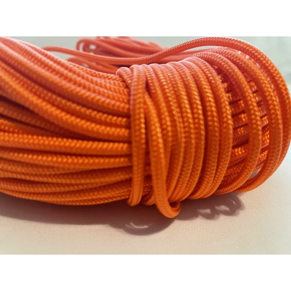 4 mm x 200 Ft. Smooth Braid Polyester Accessory Cord/Rope. Orange. Made in the USA
