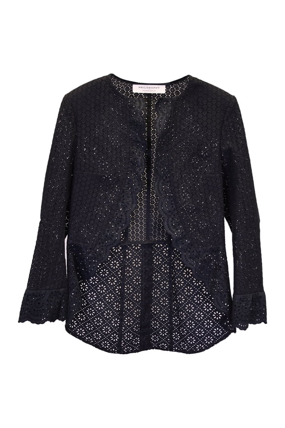 Pre-Owned Philosophy Di Lorenzo Serafini Eyelet Open Jacket in Black Viscose