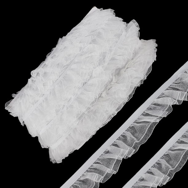 Cinta de organza de 27 yardas con volantes blancos, borde de encaje, tul y cinta de organza bicolor.