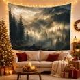 thumbnail image 3 of Misty Alpine Evergreen Forest with Sunlit Peaks and Fog, Dramatic Rustic for Nature Lovers, Scenic Mountain Wall Decor, Housewarming Gift Tapestry Wall Hanging for Bedroom and Living Room, 3 of 7