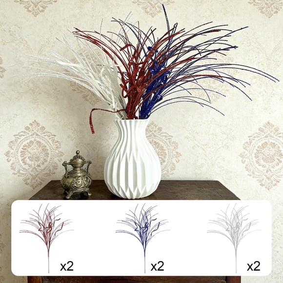 Yrmaups Ornements de Vase de Célébration, Tiges Pailletées Tricolores Rouges, Bleues et Blanches, Décorations en Soie Courbée de 43 cm de Haut pour Vase, Fête, Mariage, Maison
