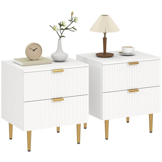 HOMCOM Nightstand, Bedside Table, Side End Table with 2 Drawers, White