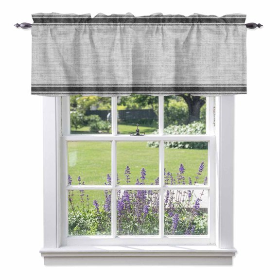 Kitchen Cafe Valance Curtain for Small Windows,Farmhouse Black Striped Rod Pocket Short Valances,42x12in