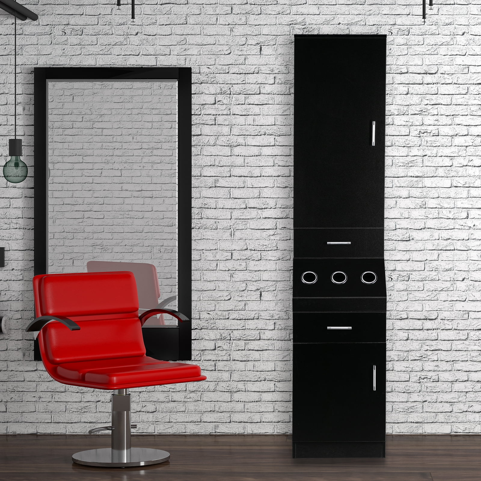 Ktaxon Wall Mount Salon Station, Barber Stations Hair Styling Storage Cabinet, 2-Tier Storage Shelf with Door, 2 Drawer, a Large Storage Cabinet, 3 Hot Tool Holders
