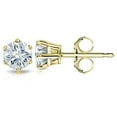 thumbnail image 1 of 14k Yellow Gold Round Moissanite Stud Earrings (1ct TGW, 5mm, J-K) 6-Prong Set, Push-Back by Diamond Wish, 1 of 3