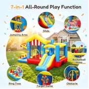 Qhomic Inflatable Bounce House for Kids Ages 3–12, 7-in-1 Bouncy House with Ball Pit, Canopy, Obstacle Jumping Castle with Basketball Hoop, Target, Includes Blower, Perfect for Backyard Parties