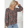 thumbnail image 4 of Women's Red V Cut Lace Patch Tie-up Ruffled Puff Sleeve Floral Blouse, 4 of 5