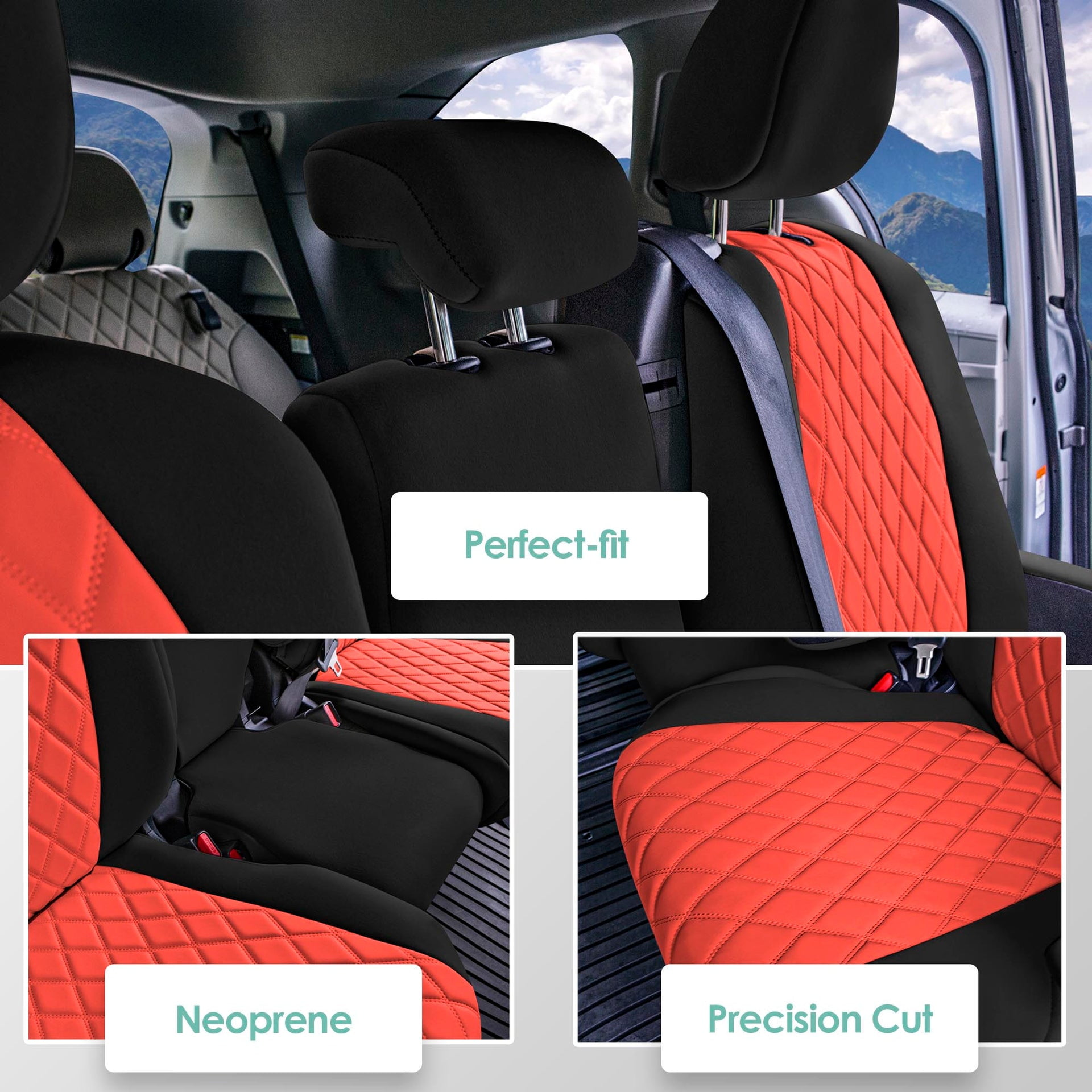 For Toyota Sienna 2011-2020 FH Group Neoprene Waterproof Custom Fit Car Seat Covers - Red/Black 2nd Row