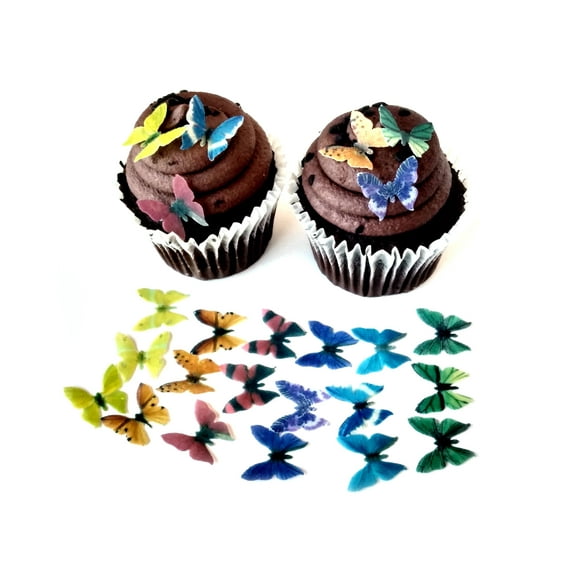 24 Rainbow Color Assortment Wafer Paper Butterflies Small 7/8 Inch for Decorating Desserts Cupcakes Wedding Cakes